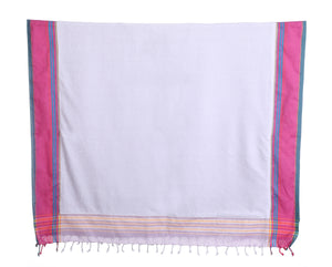 White Towel with Lilac and Pink Border