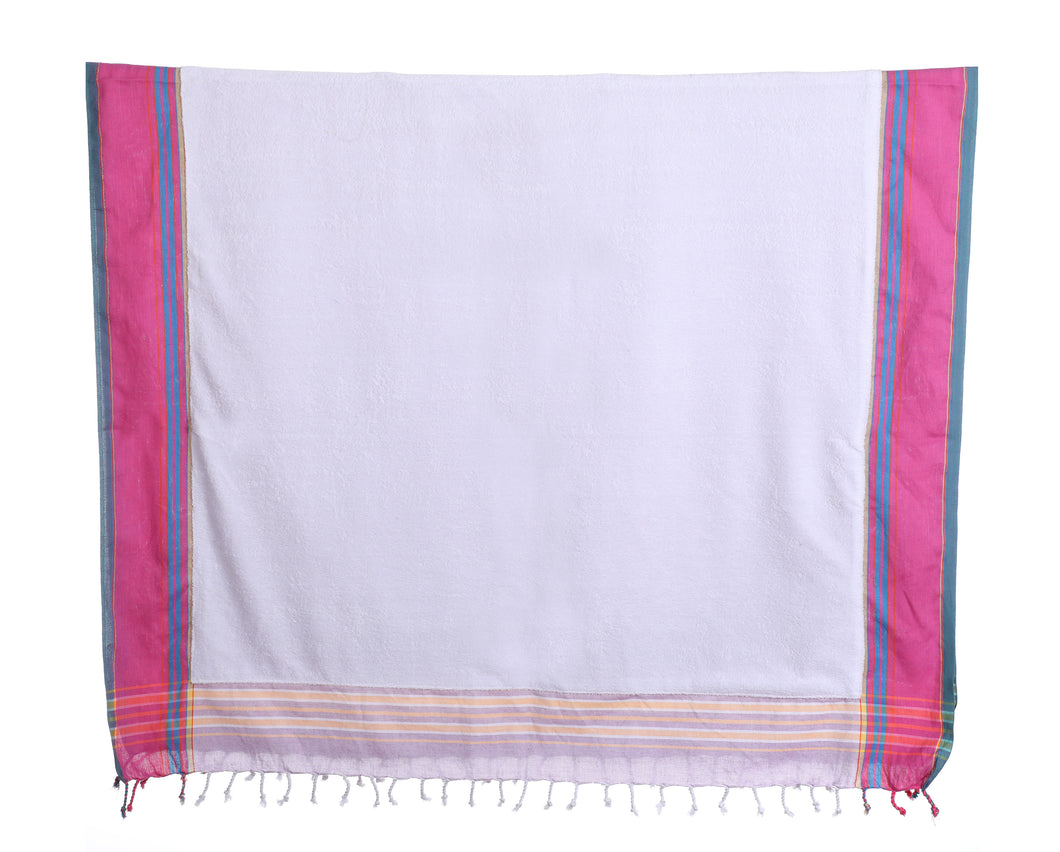 White Towel with Lilac and Pink Border